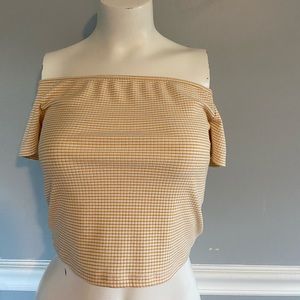 Yellow striped off the shoulder top